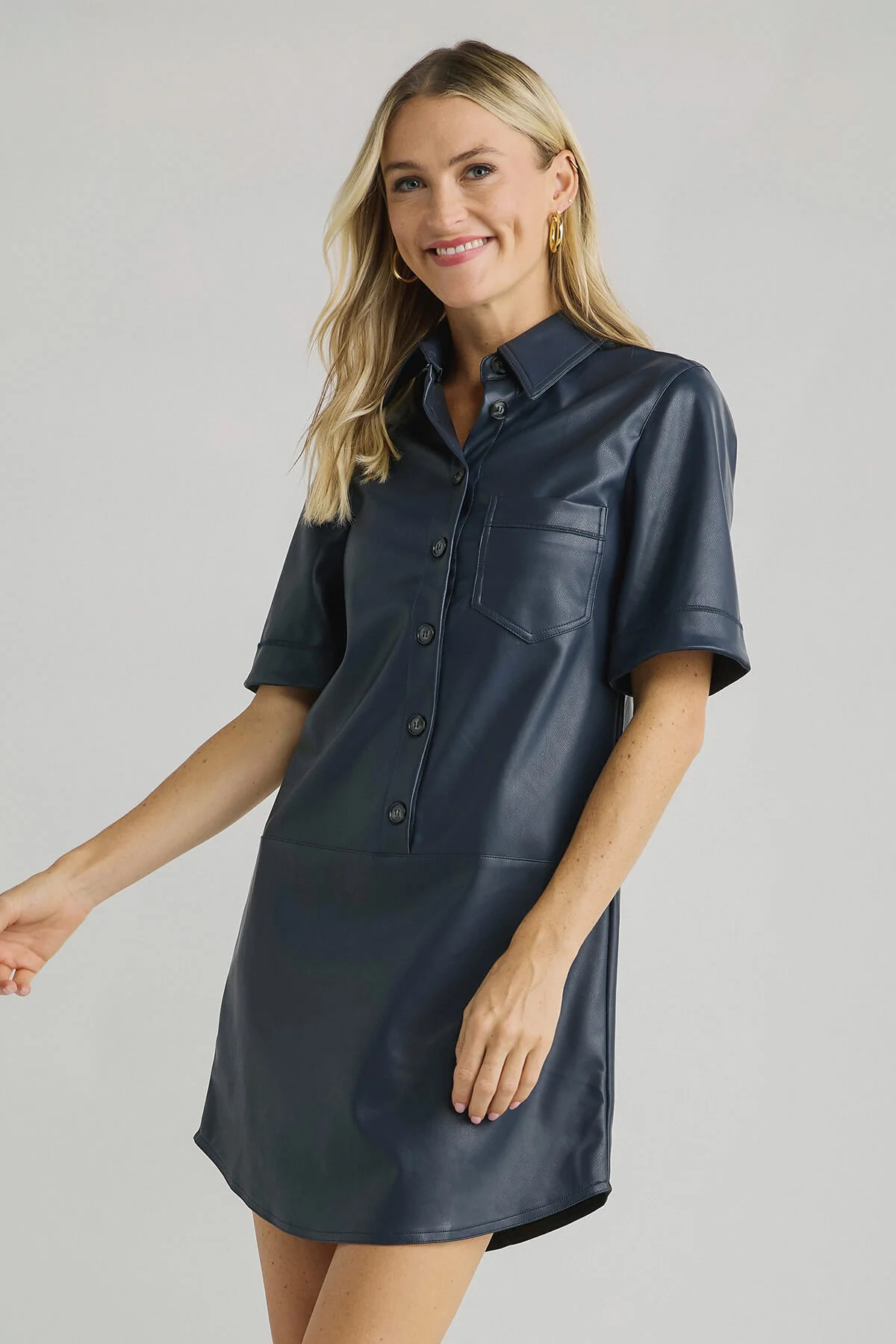 THML Faux Leather Shirt Dress | Social Threads