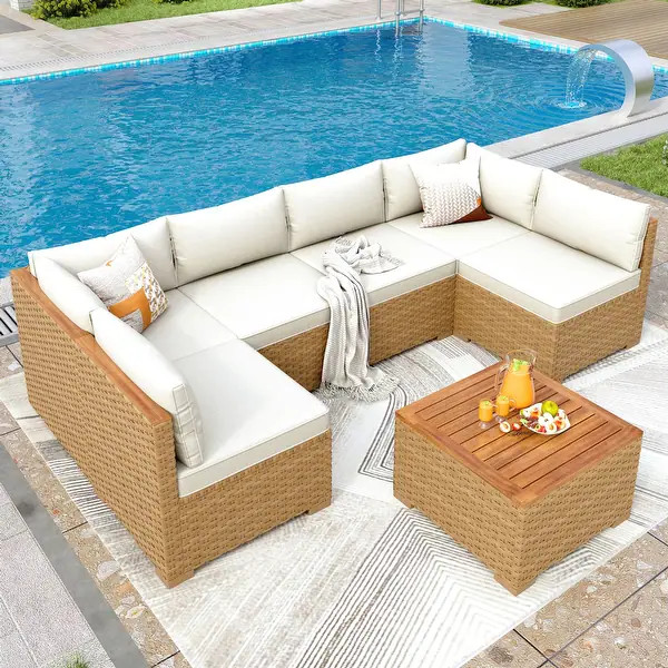 MAISON ARTS Outdoor Sofa Set，All-Weather Solid Wood Wicker Sectional Furniture Set with Dust Co... | Bed Bath & Beyond