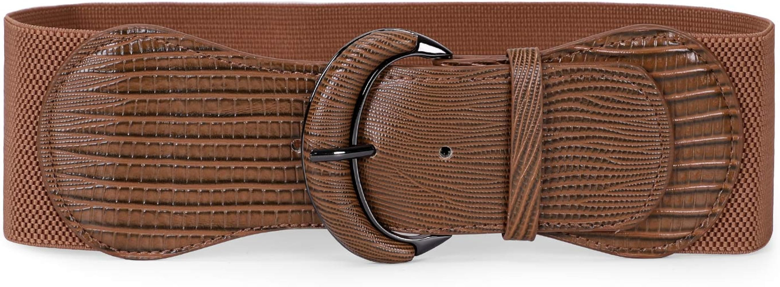 JASGOOD Women Stretchy Wide Waist Belt for Dress Ladies Elastic Belt Hook Buckle | Amazon (US)