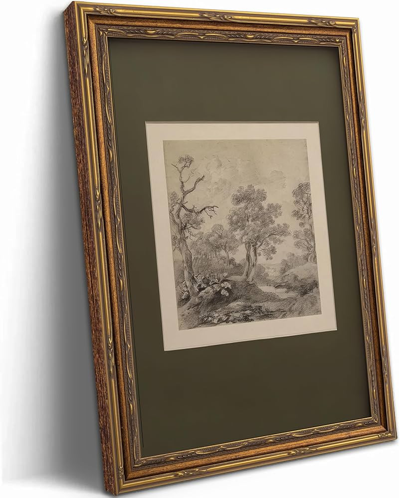 Vintage Gold Framed Wall Art Tree Forest Landscape Painting Canvas Prints Green Gray Tree Natural... | Amazon (US)