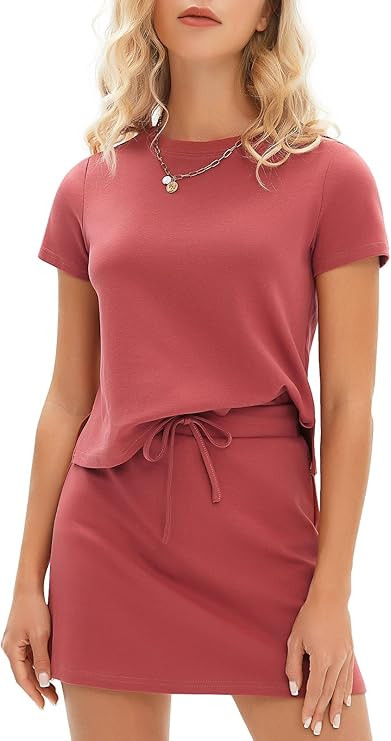 EXLURA Womens Summer 2 Piece Short Skirt Sets Short Sleeve Tshirt Matching Tennis Skort Dressy Co... | Amazon (US)