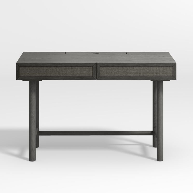 Granger 48" Grasscloth & Charcoal Oak Desk with Outlet + Reviews | Crate & Barrel | Crate & Barrel