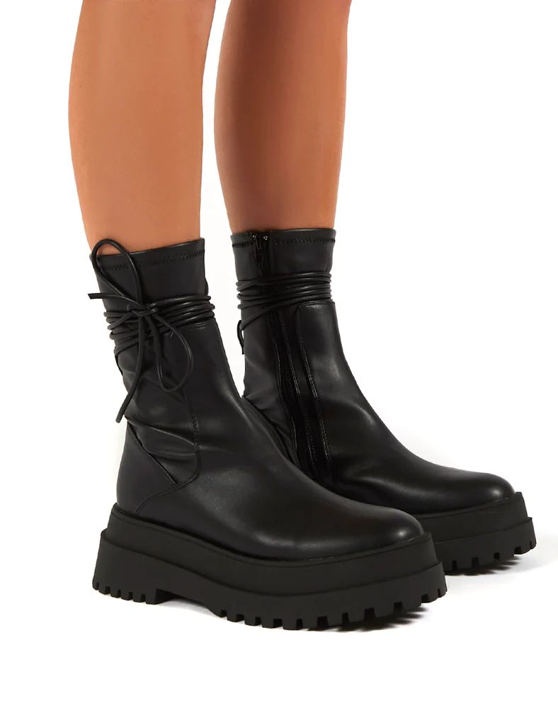 Finale Black Chunky Sole Ankle Wrap Boots | Public Desire