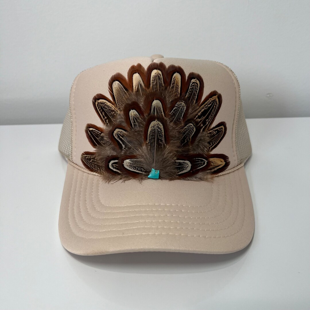 FEATHER Trucker Hat Turquoise Stone Embellished Trucker Hat Tan - Etsy | Etsy (US)