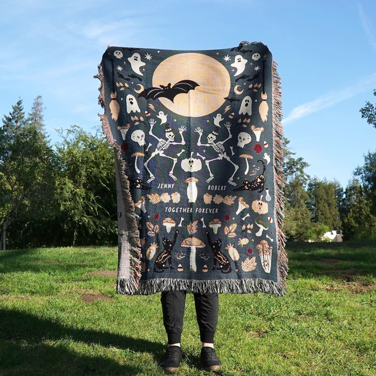 Custom Cute Spooky Couple Woven Throw Blanket Personalized - Etsy | Etsy (US)