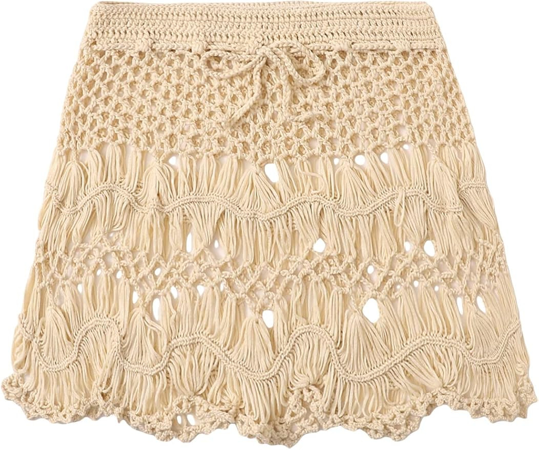 Floerns Women's Bathing Suit Tie Waist Crochet Beach Cover Up Skirt | Amazon (US)