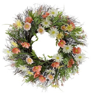 Click for more info about 23" Yellow, Coral & White Daisy Wreath by Ashland®