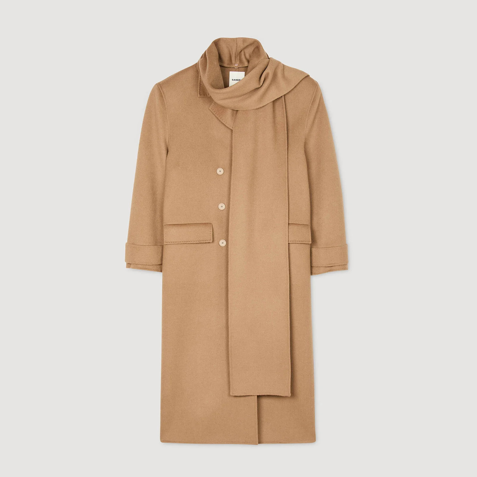 Oversized Wool Coat with removable scarf | Sandro US | Sandro-Paris US