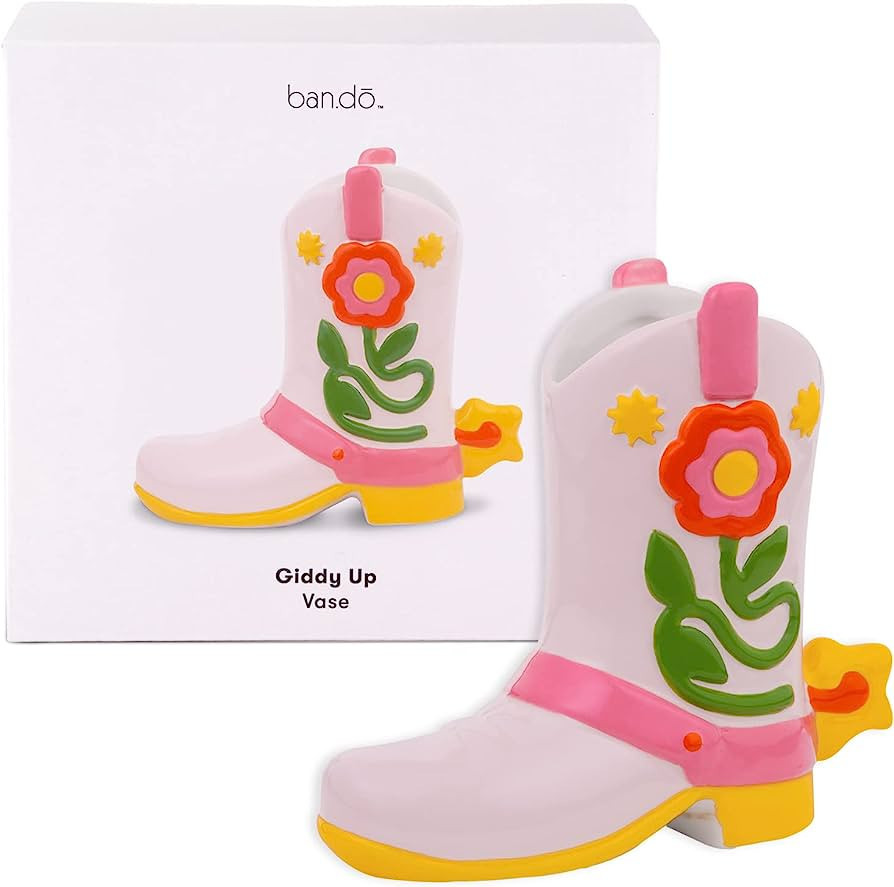 ban.do Small Cowboy Boot Vase, Colorful Ceramic Shelf Decor for Home or Office, Unique Flower Vas... | Amazon (US)