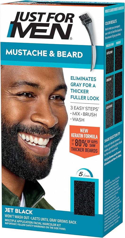 Just For Men Mustache & Beard, Beard Coloring for Gray Hair with Brush, With Keratin Biotin Aloe ... | Amazon (US)