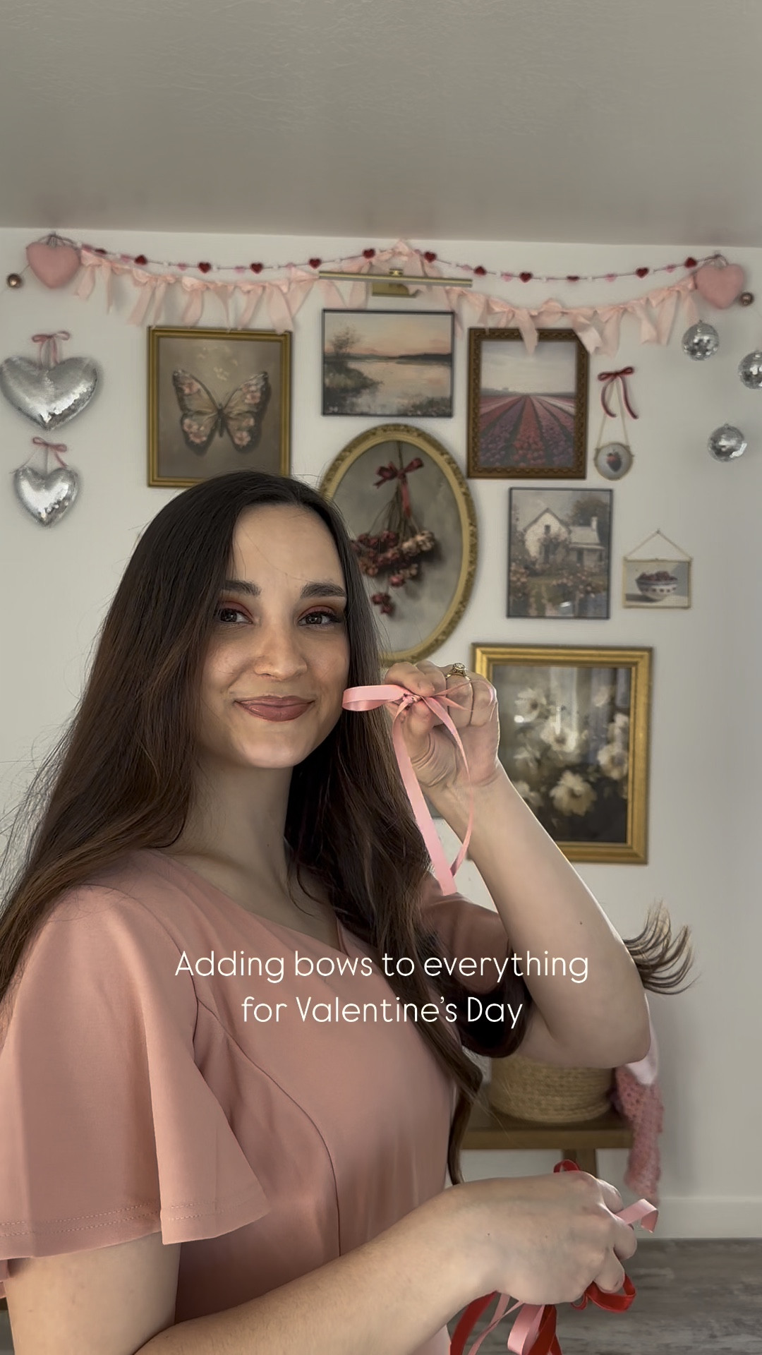 Bows all over my living room and gallery wall and I love it! The bows look so cute on the frames with the chains 🤍🩷

#LTKSeasonal #LTKHome #LTKGiftGuide