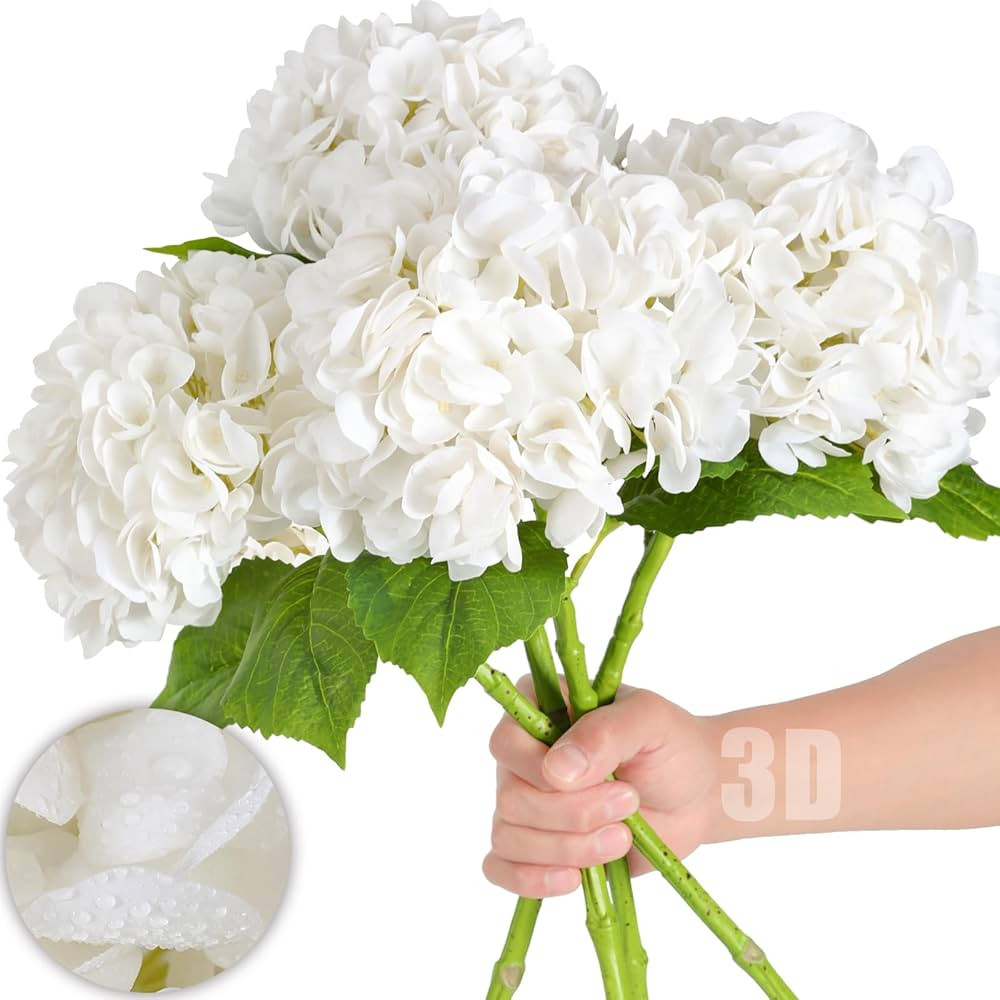 Nubry 22.44In White Hydrangea Artificial Flowers,4Pcs Latex Faux Real Touch Large Hydrangea Flowe... | Amazon (US)