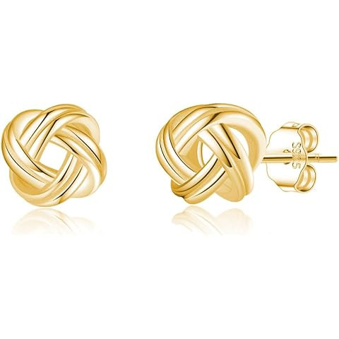 CHIC & ARTSY Love Knot Earrings Gold Plated 925 Sterling Silver Tri-tone White,Yellow,Rose Love K... | Amazon (US)