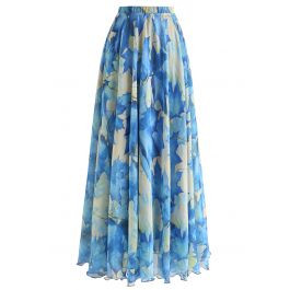 Blue Maple Watercolor Maxi Skirt | Chicwish