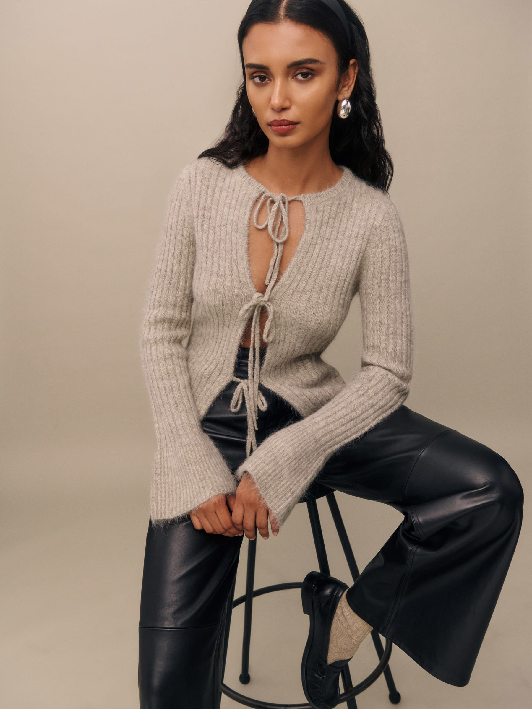 Rebecca Cashmere Alpaca Tie Front Cardigan | Reformation (Global)