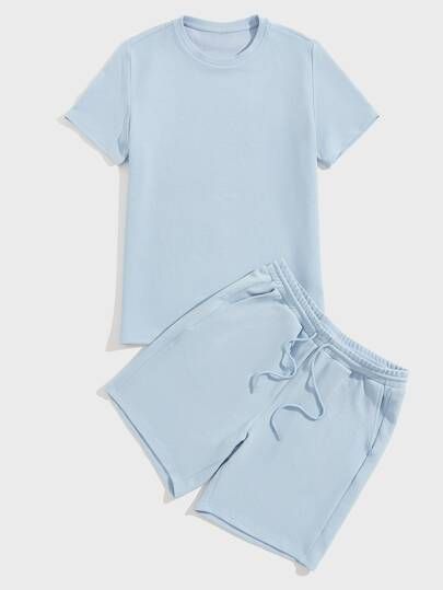 SHEIN Men Solid Tee & Tie Waist Shorts Set
   SKU: sS2104070009821368      
          (1611 Revie... | SHEIN