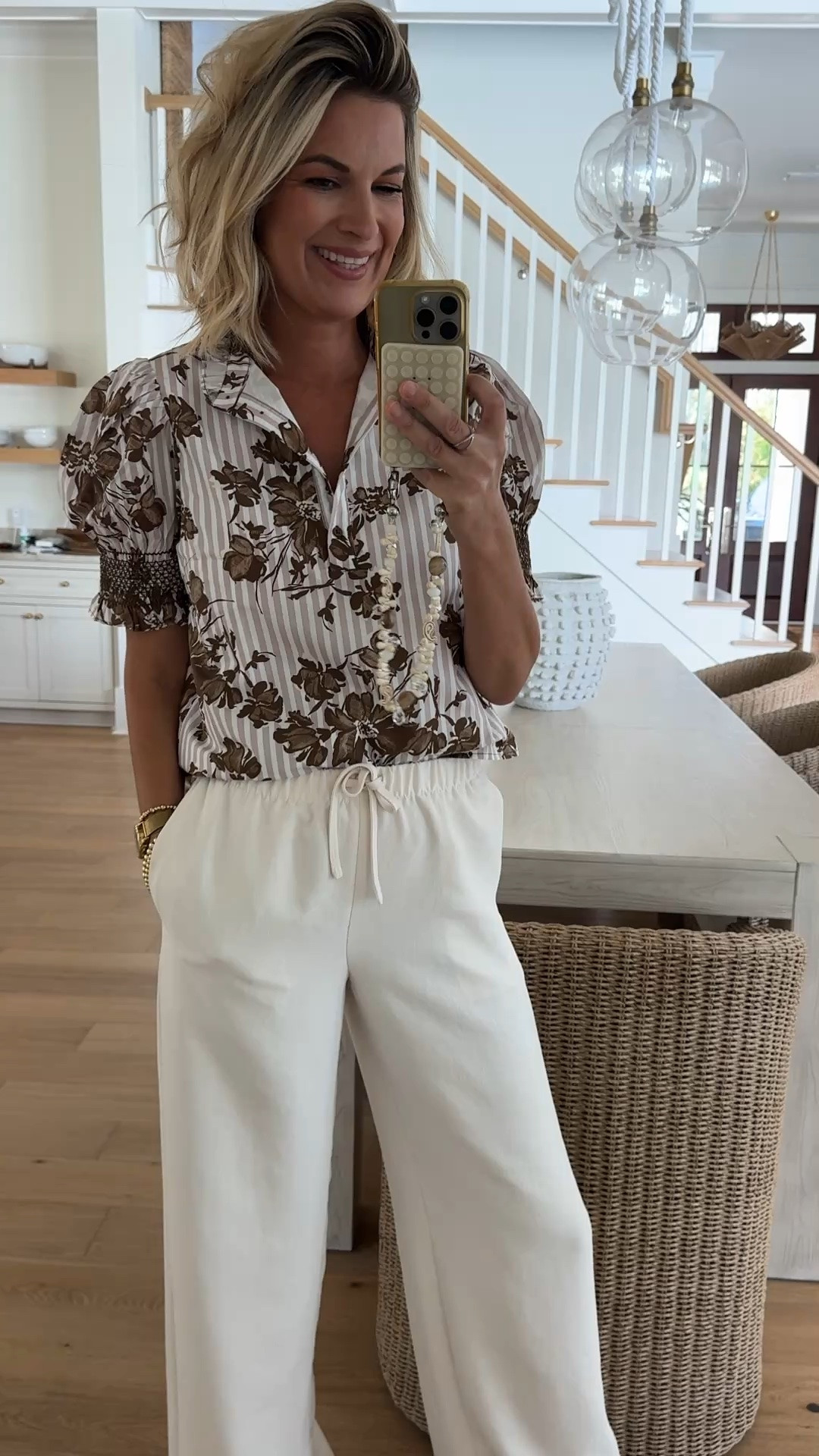 Small top.  Small tall wide leg pants. Shared a save option too!  Sandals tied to size.foundation shade 4n1.

#LTKOver40 #LTKTall #LTKgrwm