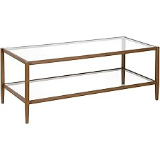 Henn&Hart 45" Wide Rectangular Coffee Table with Glass Shelf in Antique Brass, Coffee Table coffe... | Amazon (US)