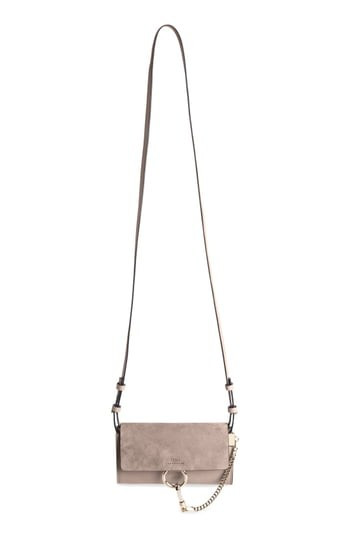 Women's Chloe Mini Faye Suede & Leather Wallet On A Chain - Grey | Nordstrom