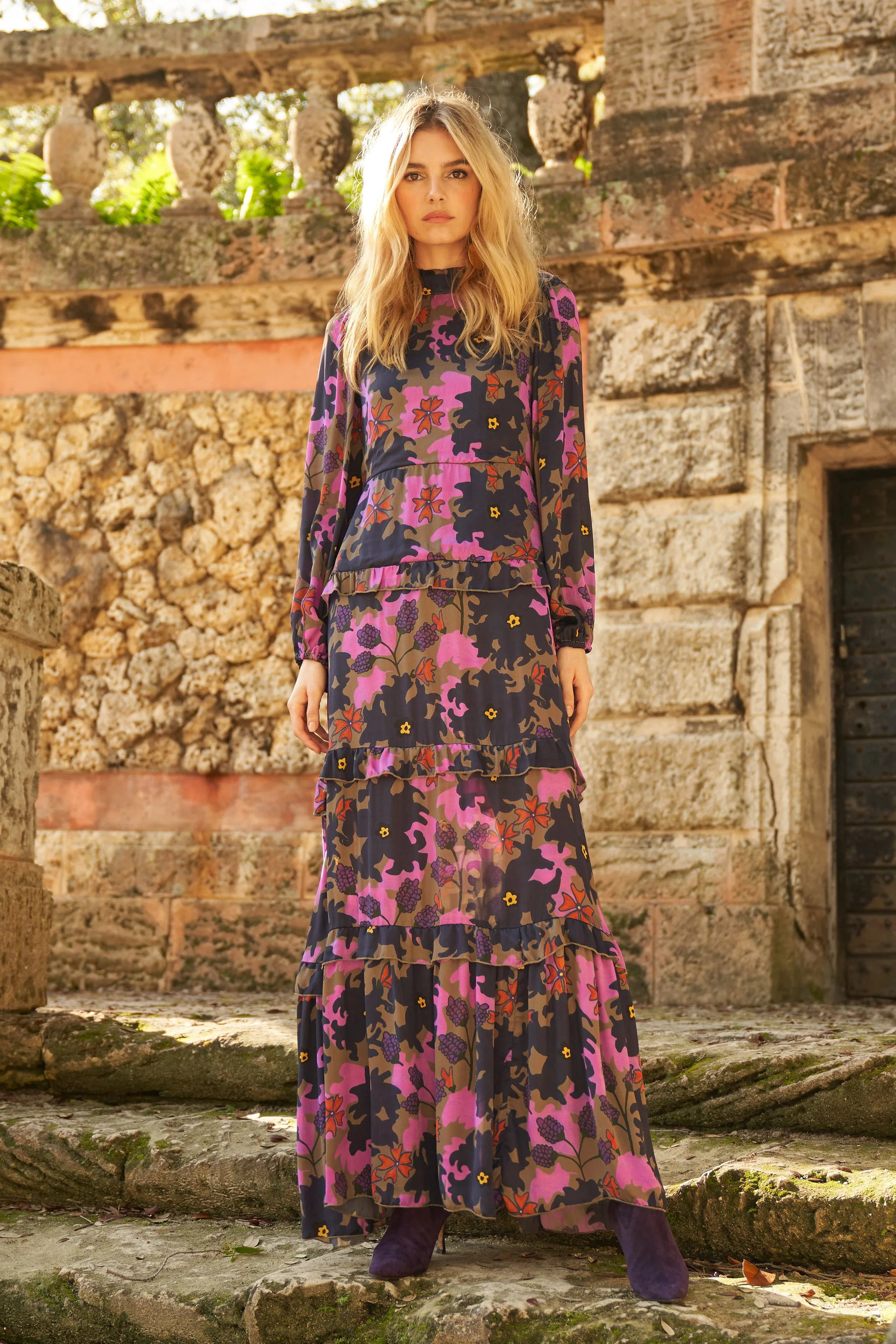 Mock Neck Maxi- Suzani Navy | Oliphant Design