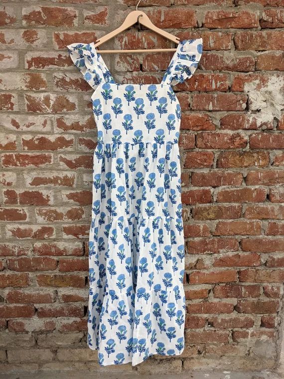 Hand Block Printed Dress, Block Print Dress, Indian Tunics, Hand Printed Dress, Indian Cotton Lon... | Etsy (US)