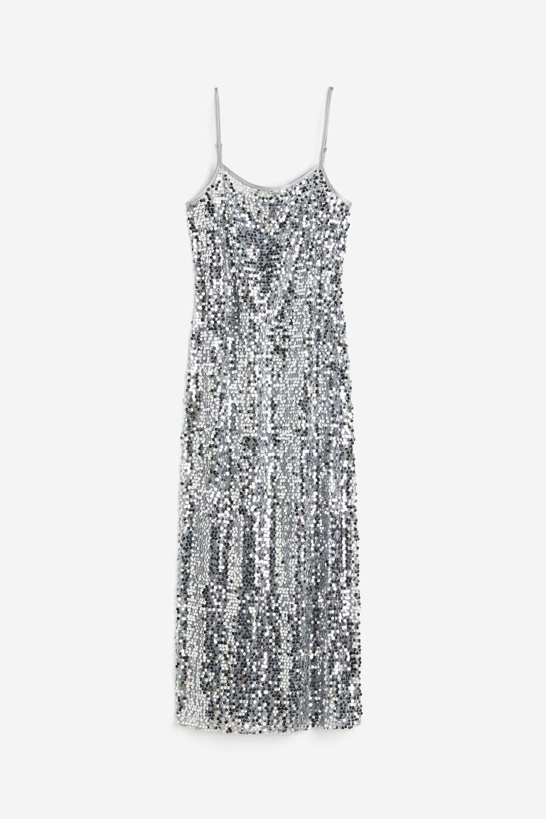 Sequined slip dress - Silver-coloured - Ladies | H&M GB | H&M (UK, MY, IN, SG, PH, TW, HK)
