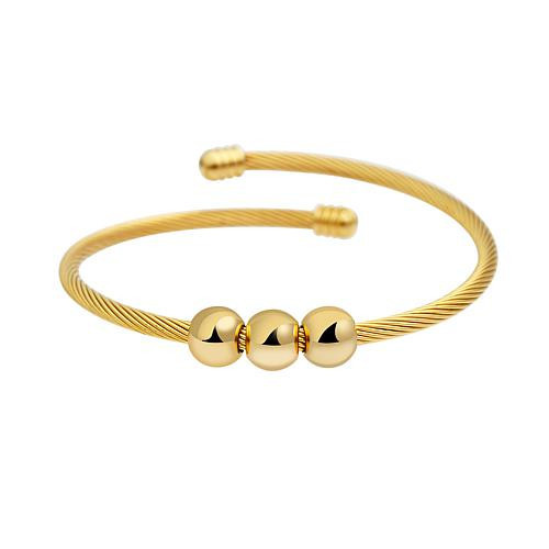Stately Steel 3-Bead Cable Wire Bangle Bracelet - Metallic | HSN