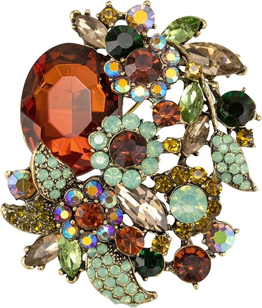 SELOVO Rhinestone Glitter Flower Brooch Pin Jewelry Scarf Accessory Vintage Gold Tone | Amazon (US)