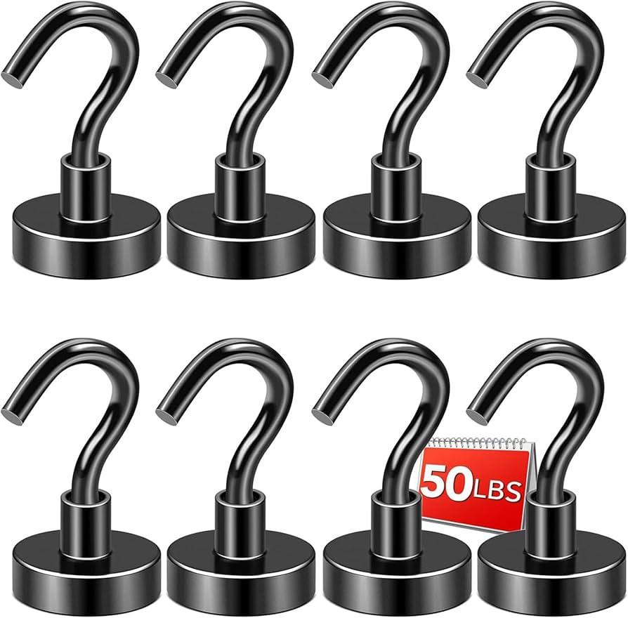 DIYMAG Black Magnetic Hooks, 50 LB Heavy Duty Strong Magnets with Hooks, Strong Rare Earth Neodym... | Amazon (US)