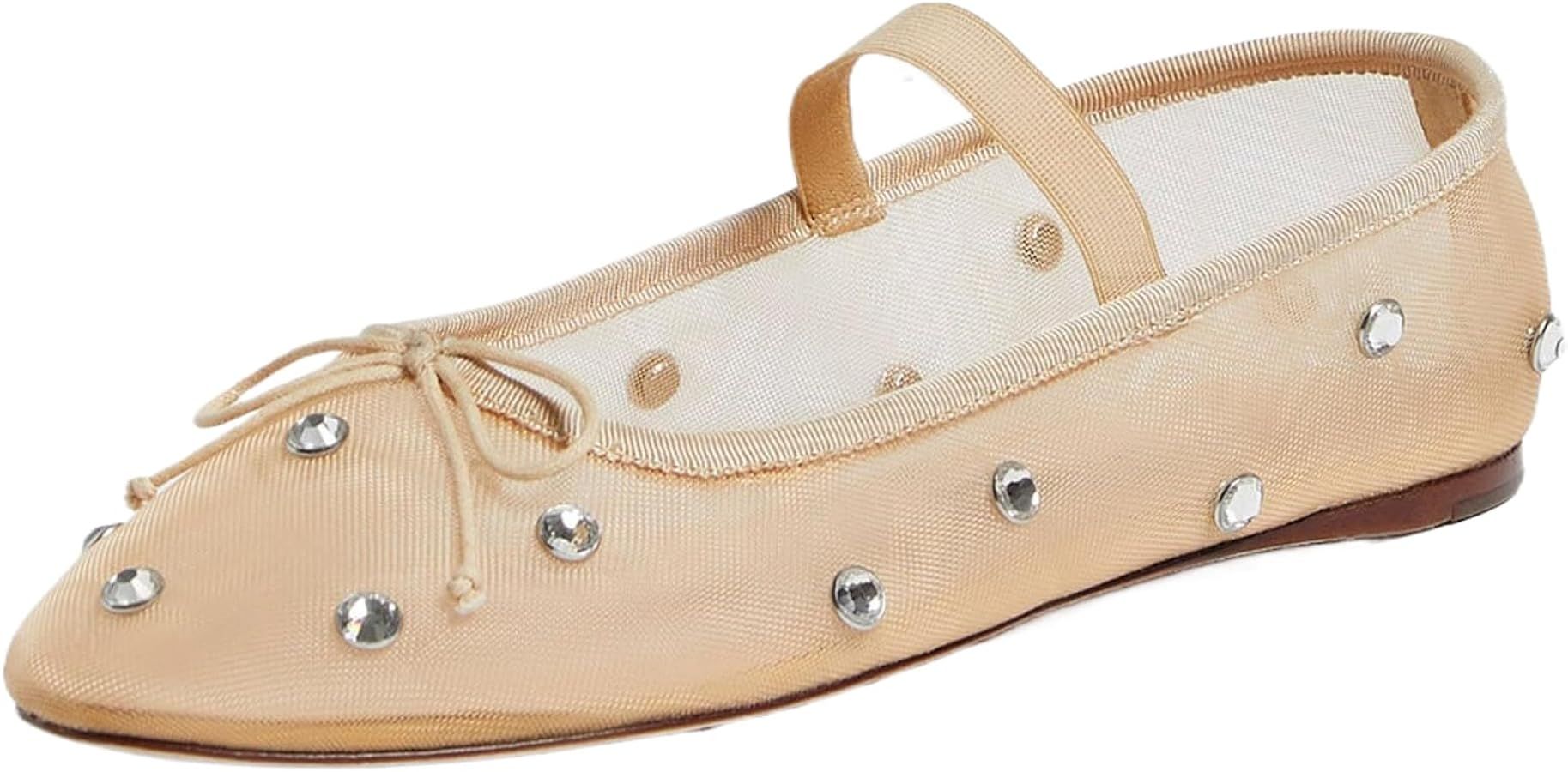 Crystal Mesh Ballet Flats Stretch Band Snip Toe Ballerinas Flats Mary Jane | Amazon (US)