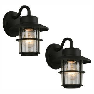 1-Light Black Outdoor Wall Lantern Sconce (2-Pack) | The Home Depot