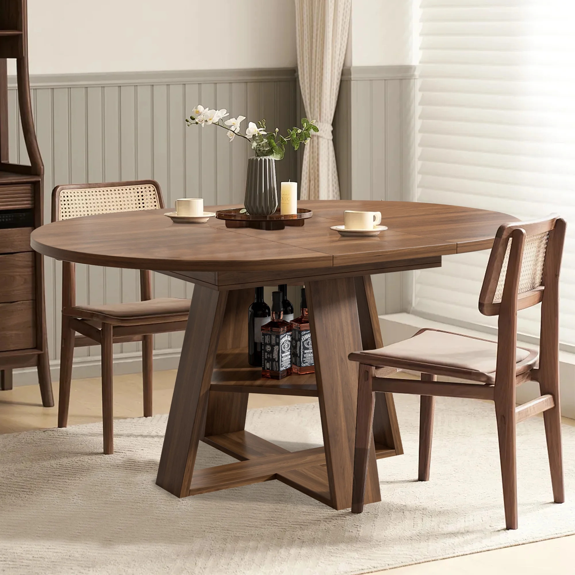 43.3''-59'' Extendable Round Dining Table for 4-8, Mid Century Modern Wooden Round Table with Rem... | Walmart (US)