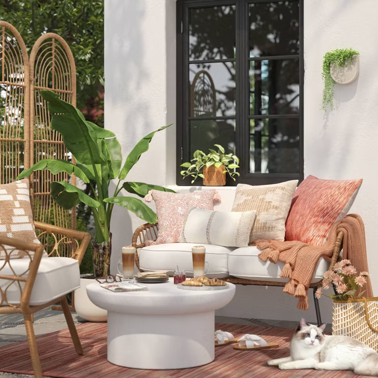 Floral Tassel Outdoor Throw Pillow Blush - Threshold™ | Target