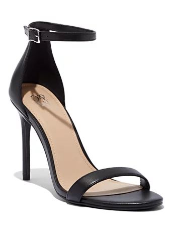 NY&Co Women's Ankle-Strap High-Heel Sandals Black | Size 8 | Leather | New York & Company