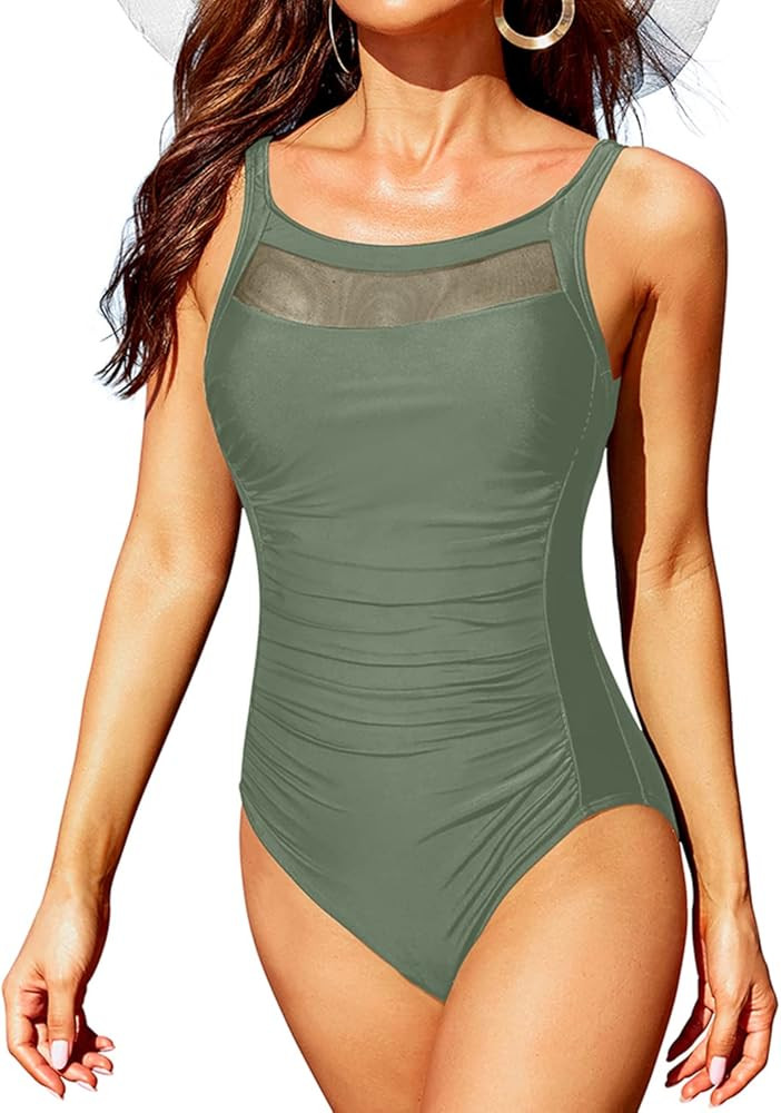 Tempt Me Women One Piece Mesh Swimsuits Vintage Tummy Control Bathing Suits | Amazon (US)