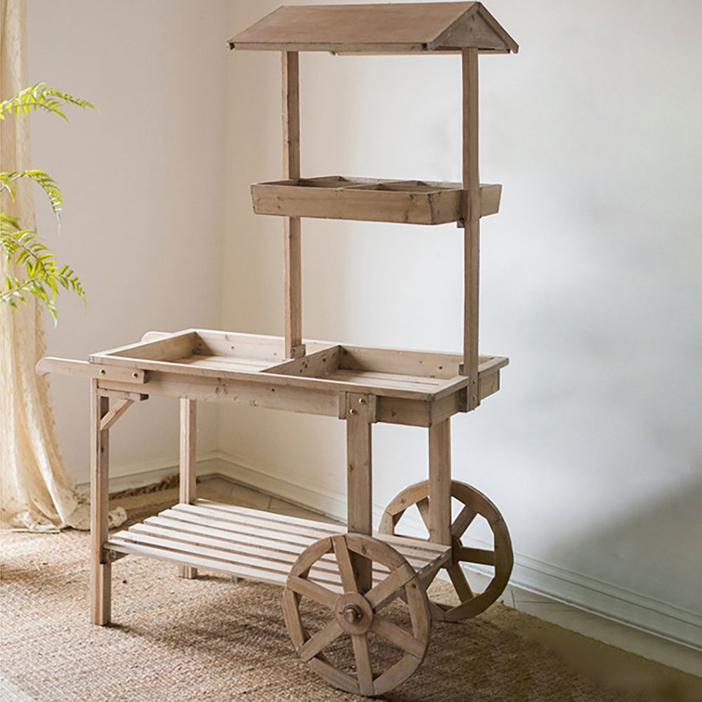 Natural Solid Wood Garden Cart Display Plant Stand Potting Bench-Homary | Homary.com