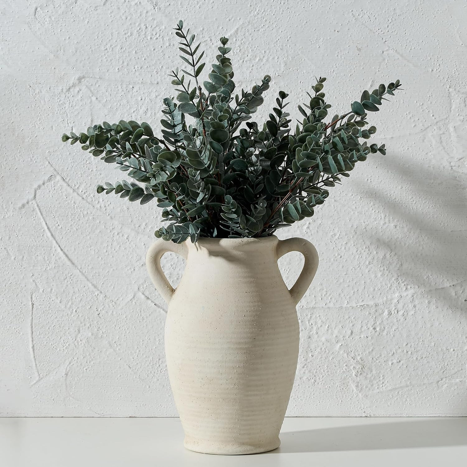Emotionally Grounded Vase, Vaseking Large Ceramic Rustic Vase with 2 Handles, 9.8 inch Minimalist Decorative Farmhouse Tall Vases for Home Decor, Living Room, Enterway, Table Decoration, Fossil | Amazon (US)