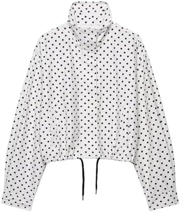 Xunger Women’s Polka Dot Jacket High Neck Long Sleeve Drawstring Hem Casual Trendy Cropped Coat... | Amazon (US)