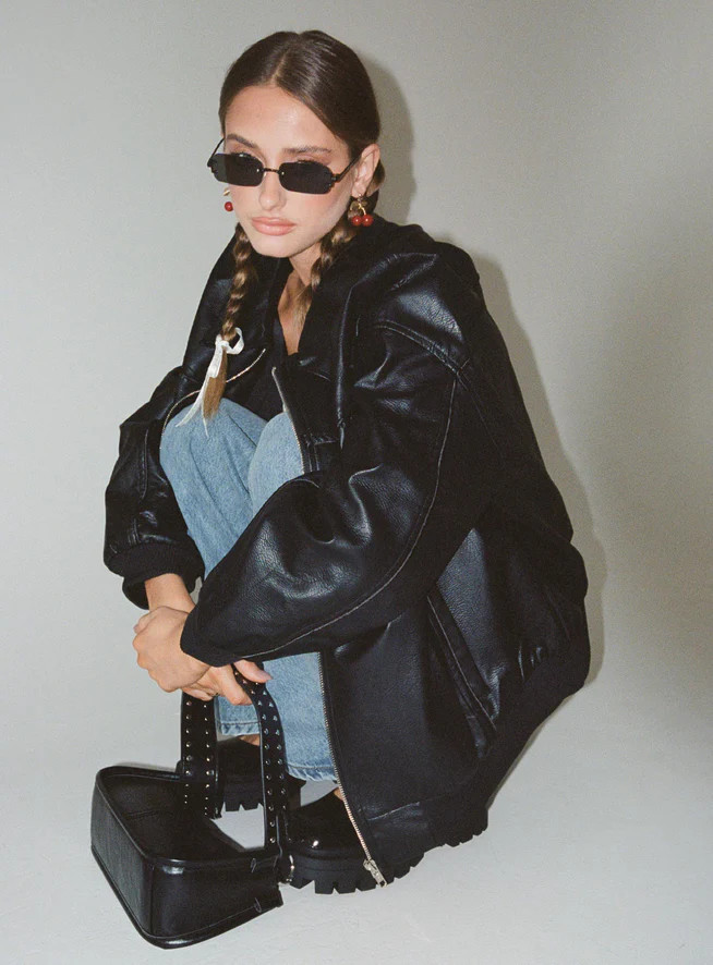 Goldsmith Faux Leather Bomber Jacket Black | Princess Polly US