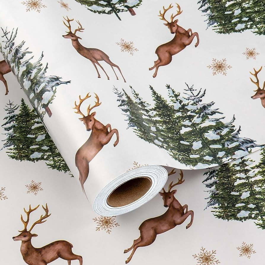 Merture Christmas Wrapping Paper Roll - Mini Roll - 17 In X 32.8 Ft (46.5 sqft.) Gift Wrap with W... | Amazon (US)