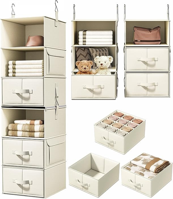 Vailando 6-Shelf Hanging Closet Organizer with 3 Drawers, 2 Separable 3-Shelf Closet Organizers a... | Amazon (US)