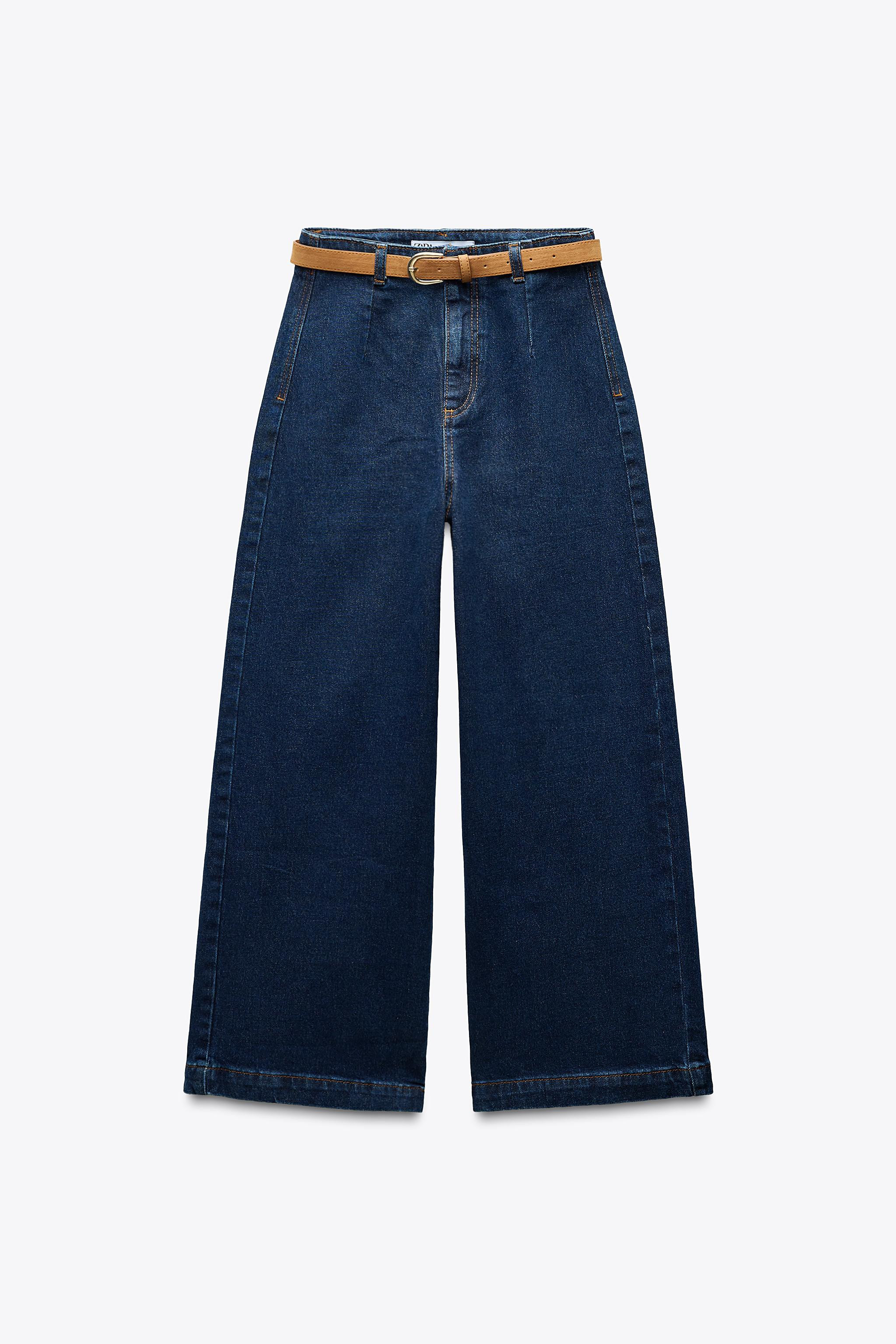 Z1975 WIDE-LEG CROPPED HIGH-WAIST BELTED JEANS | Zara US