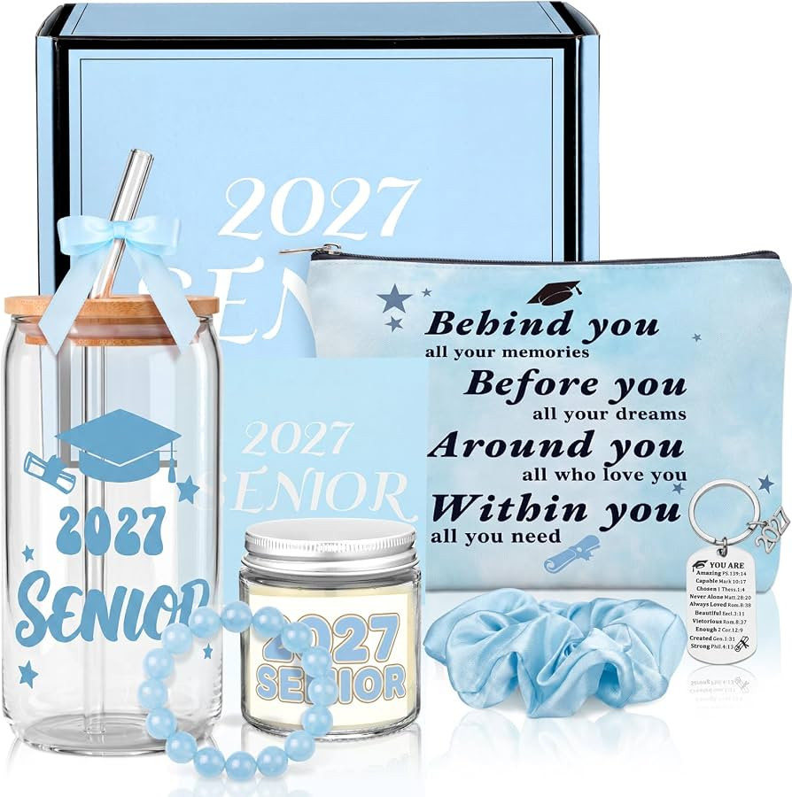 Remerry 9 Pcs 2027 Senior Night Gifts Set Senior Cheer Gift Basket, Blue | Amazon (US)