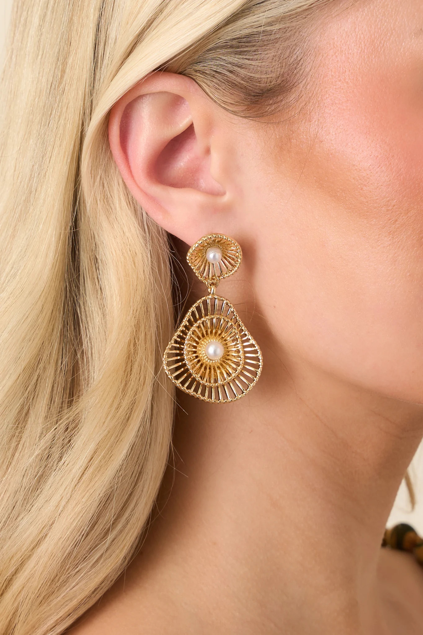 So Stunning Gold & Pearl Statement Earrings | Red Dress