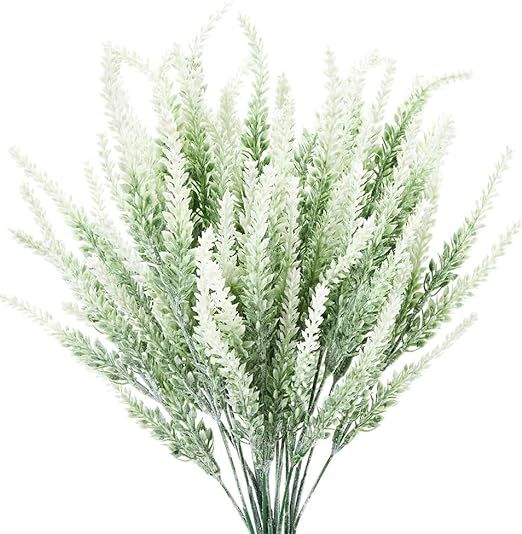 TENCHY Artificial Lavender Fake Flowers, 6 Bundles White Lifelike Faux Foliage Plants Shrubs for ... | Amazon (US)