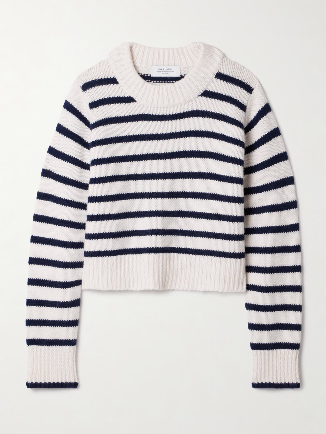 La Ligne - Marin Oversized Cropped Striped Wool And Cashmere-blend Sweater - Off-white | NET-A-PORTER (US)