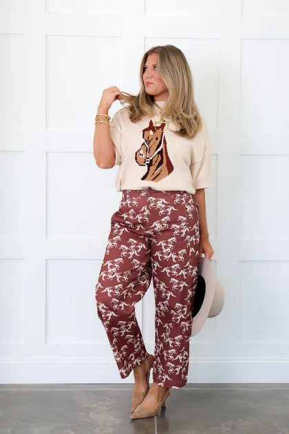 Hold Your Horses Brown Print Wide Leg Pant | The Willow Tree