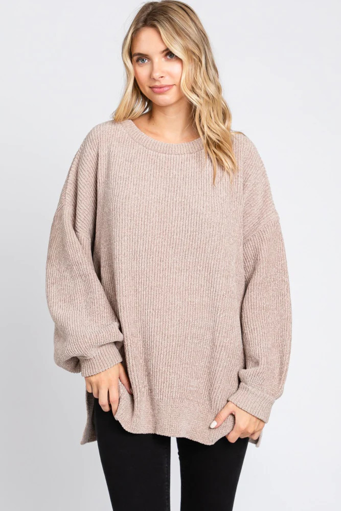 Beige Chenille Knit Balloon Sleeve Sweater | PinkBlush Maternity