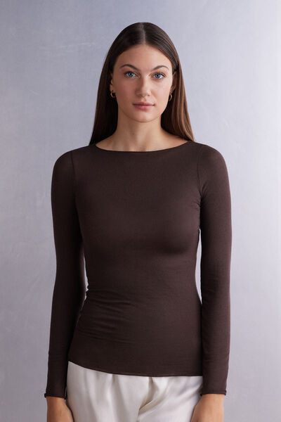 Intimissimi Boat Neck Modal Cashmere Ultralight Top Woman Brown Size L | Intimissimi (US)