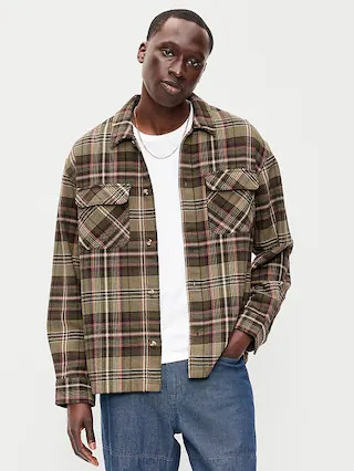 Long-Sleeve Heavyweight Plaid Flannel Pocket Shirt | Old Navy (US)
